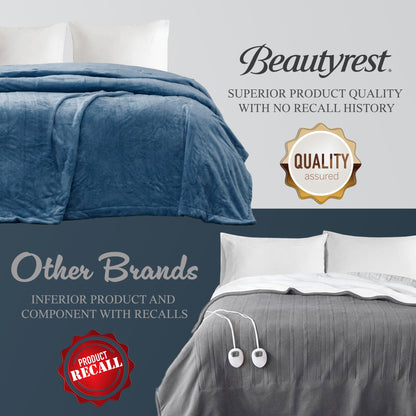 Beautyrest Heated Electric Blanket for Cold Weather, Fast Heating Heated Blanket, Auto Shut Off, Virtually Zero EMF, Multi Heat Setting, UL Certified, Sapphire Queen (90 inx84 in)