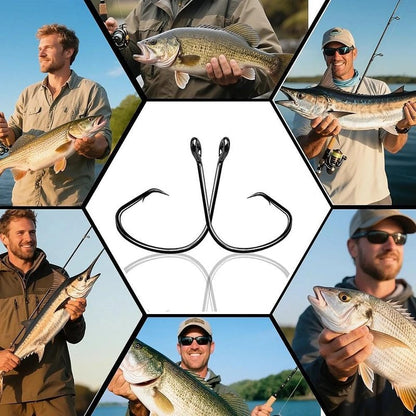 Natufish Fishing Circle Hooks 50Pcs Offset Fish Hook Saltwater,Barbed Live Bait Hooks Black Nickel/Wide Gap for Catfish Striped Bass 4/0