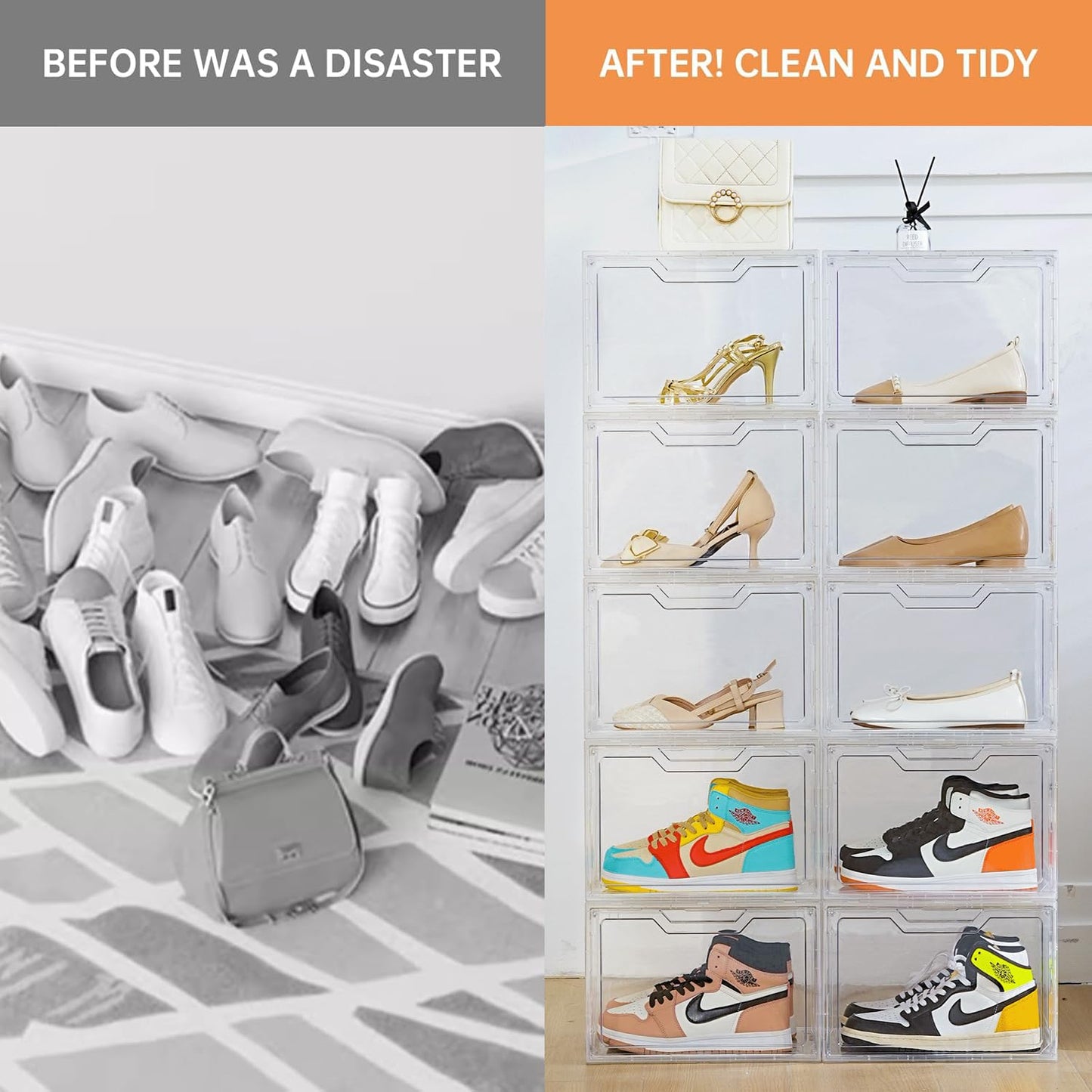 KOKOIN Magnetic Acrylic Clear Shoe Boxes – 360° Transparent Stackable Sneaker Storage & Organizer Box, Professional Shoe Display Case & Multipurpose Storage Bin for Closet (5pcs)