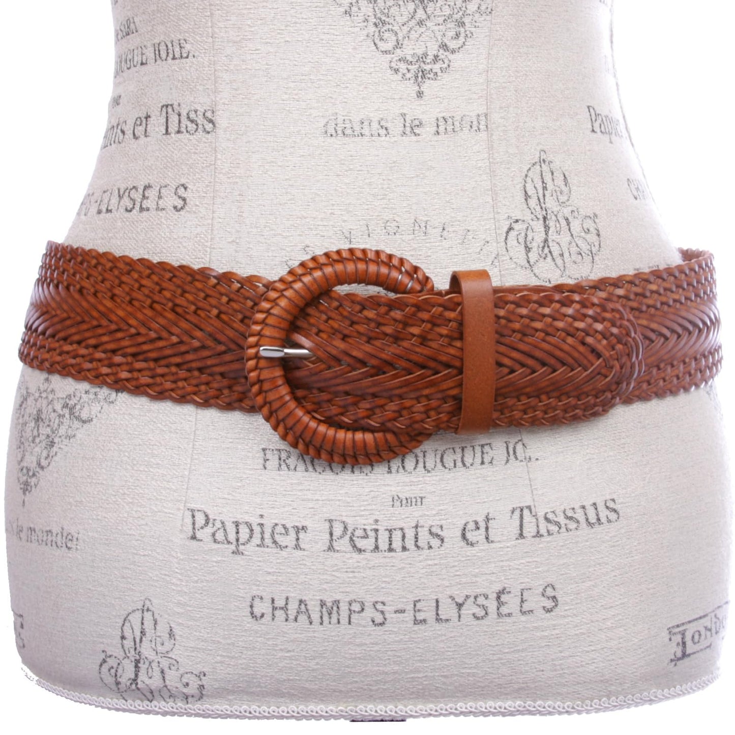 Beltiscool 2 Inch Wide Genuine Leather Braided Woven Round Belt, Light Tan | M/L - 36" (End to End 41")