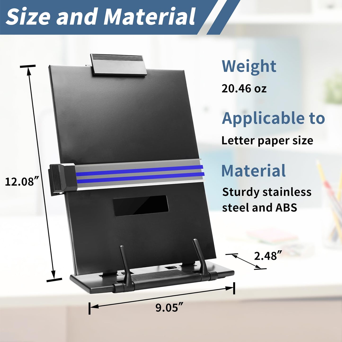 TONOS Paper Stand Document Holder - Quality Document Holder for Desk, Paper Stands for Desk When Typing, Sturdy Stainless Steel Copy Holder, Adjustable Angle, Papers Holder Stand for Desk Typing