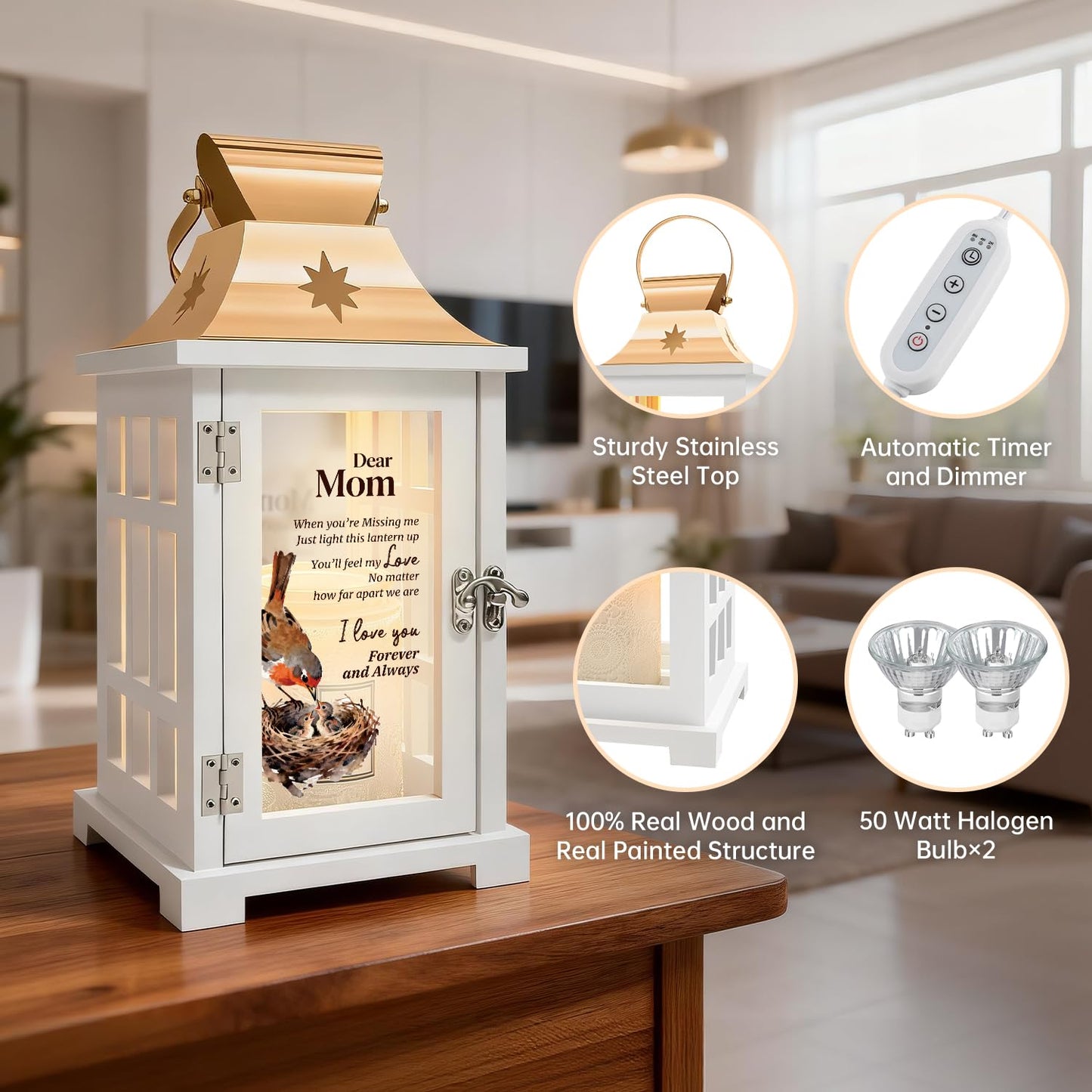 Gifts for Mom from Daughter - Unique Mother's Day Birthday Gifts for Mom from Daughter- Mother Daughter Gift Lantern Christmas - Flameless Candle Warmer Lamp with Timer