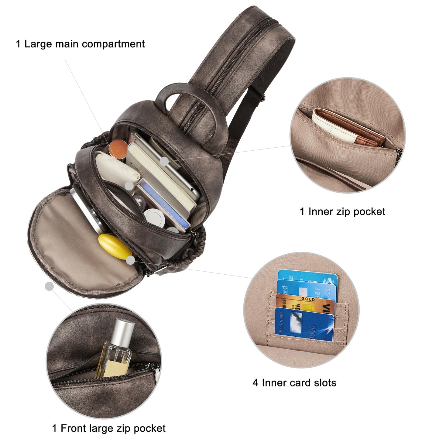 CLUCI Sling Bag for Women Leather Backpack Small Convertible Backpack Purse for Travel Hiking Cycling