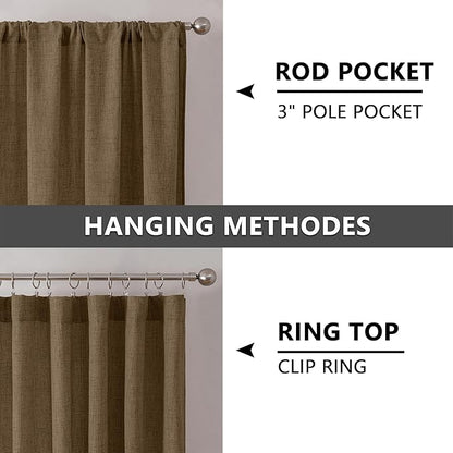 Tollpiz Short Linen Curtain Living Room Rod Pocket Semi Sheer Curtains Burlap Light Filtering Thick Linen Drape for Bedroom, 54 x 45 inches Long, Brown, Set of 2 Panels