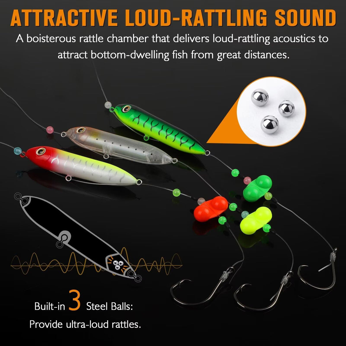 Dovesun Catfish Float Rigs with Rattles - Santee Rig, 6/0 Hook * 6PCS