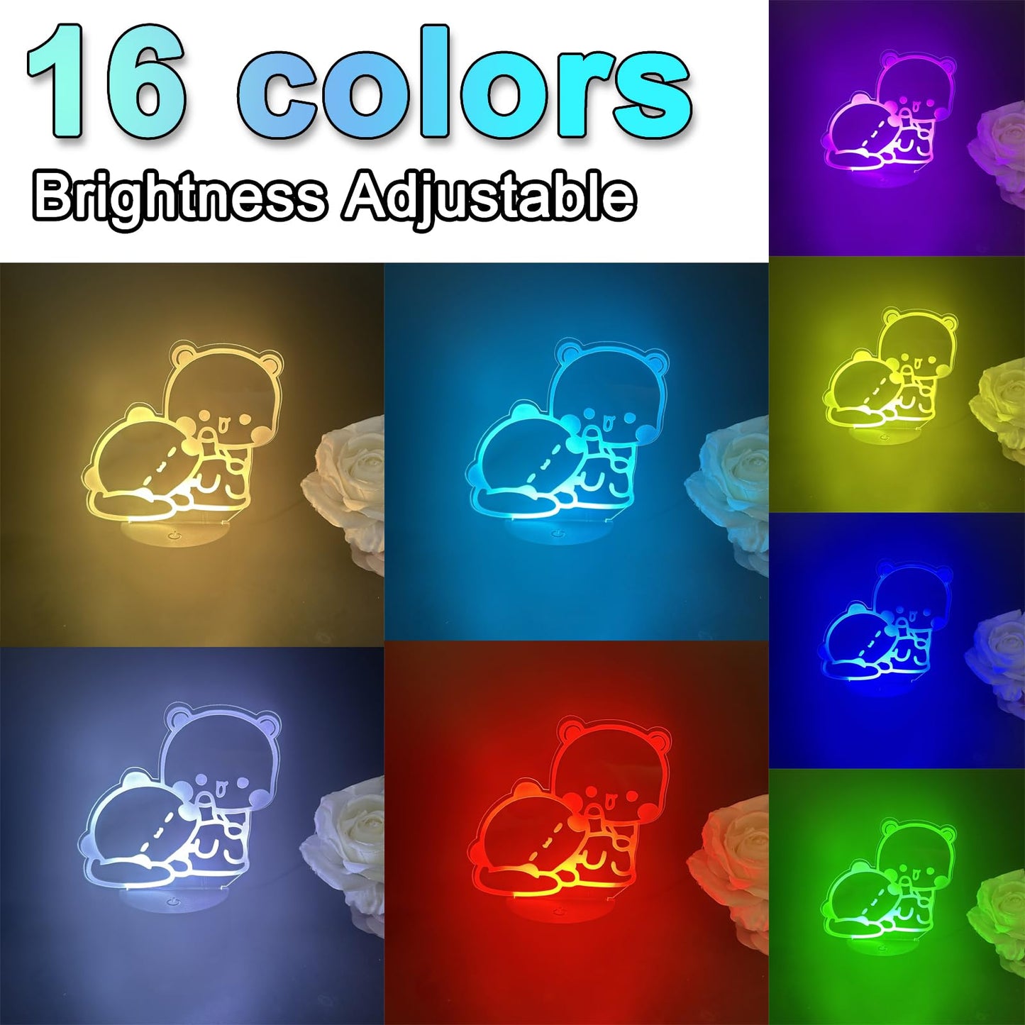 orakoliya 3D Night Light Bubuuu and Duduuu Gifts, Bear Shaped Table Lamp with Remote Control Gifts for Girls Birthday Christmas Valentine