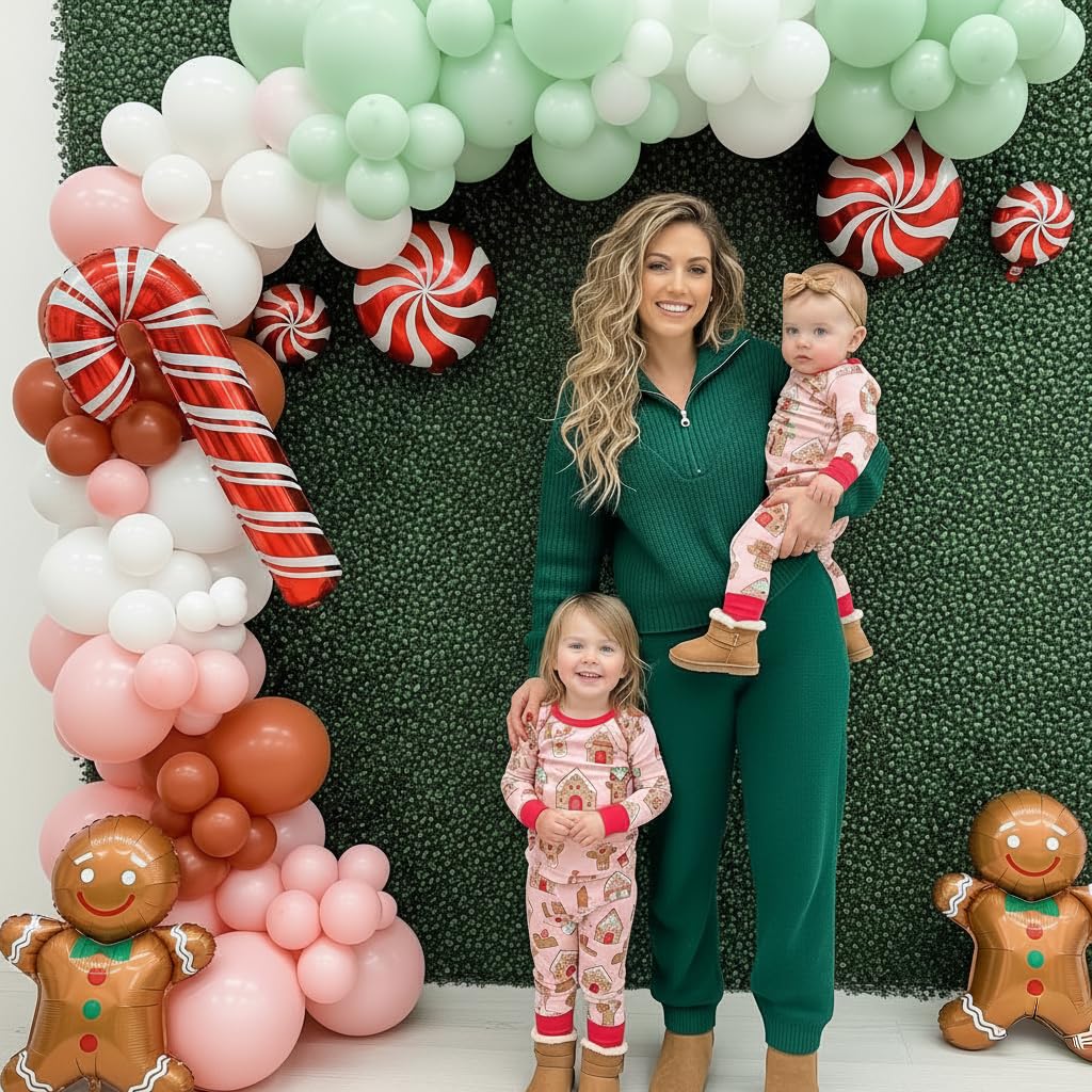 Christmas Balloon Garland Arch Kit 126Pcs Large Gingerbread Man Cane Foil Red Green Lollipop Candy & Mint Pink Cocoa Balloons for Xmas New Year Party Decorations
