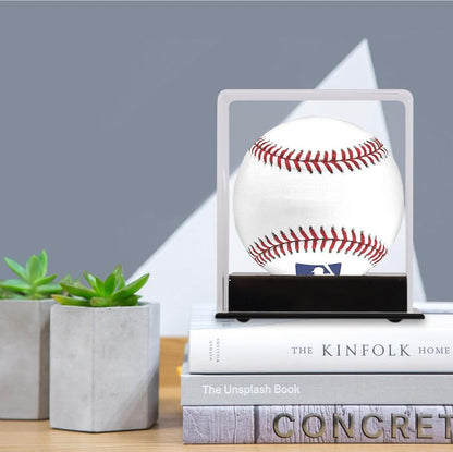 UV Protection Softball Display Case - Clear Cube for 12-Inch Balls | Black Plastic Stand