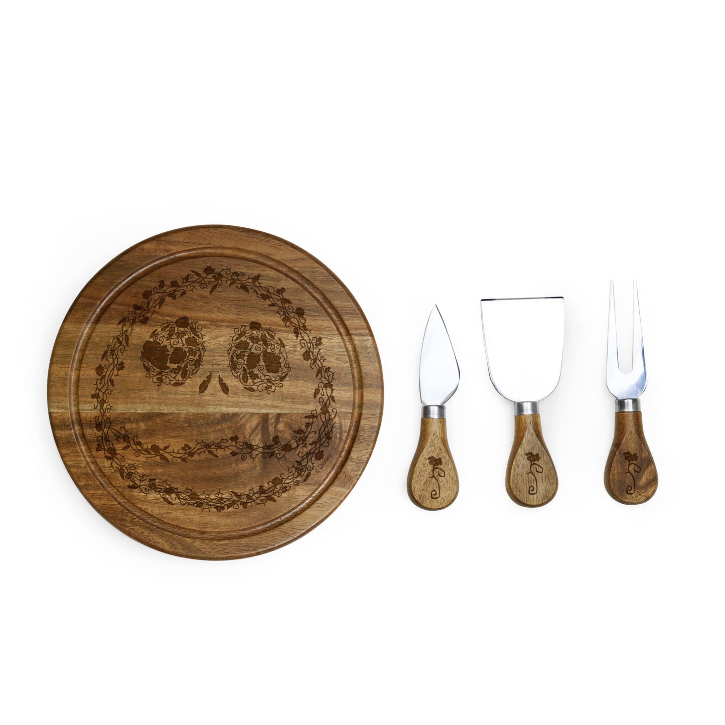 PICNIC TIME Disney Nightmare Before Christmas Jack Skellington Acacia Brie Cheese Board & Knife Set, Charcuterie Board with Swivel Tool Drawer, Unique Disney Gift for Entertaining, (Acacia Wood)