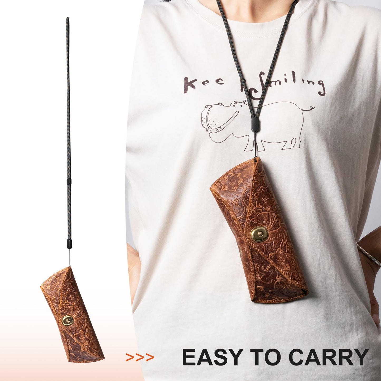 RMAWRAD Real Leather Glasses Case Handmade Cowhide Vintage in Sunglasses Nearsighted Glasses reading glasses Pouch Designed Travel Anti-Crush Lanyard for Men and Women Brown
