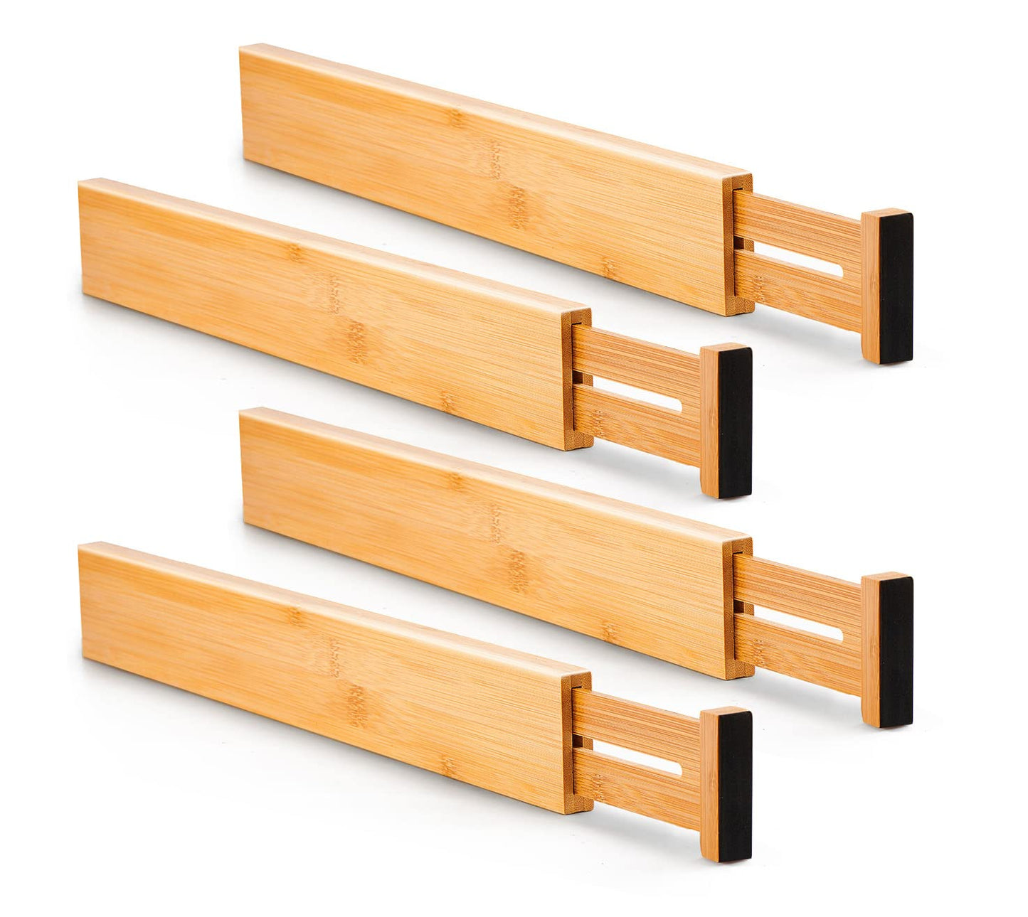 Utoplike 4 pcs Bamboo Kitchen Drawer Dividers Large, Adjustable Drawer Organizers, Spring Loaded, Expandable Organization Works in Kitchen, Dresser, Bathroom, Bedroom, Drawer, Desk