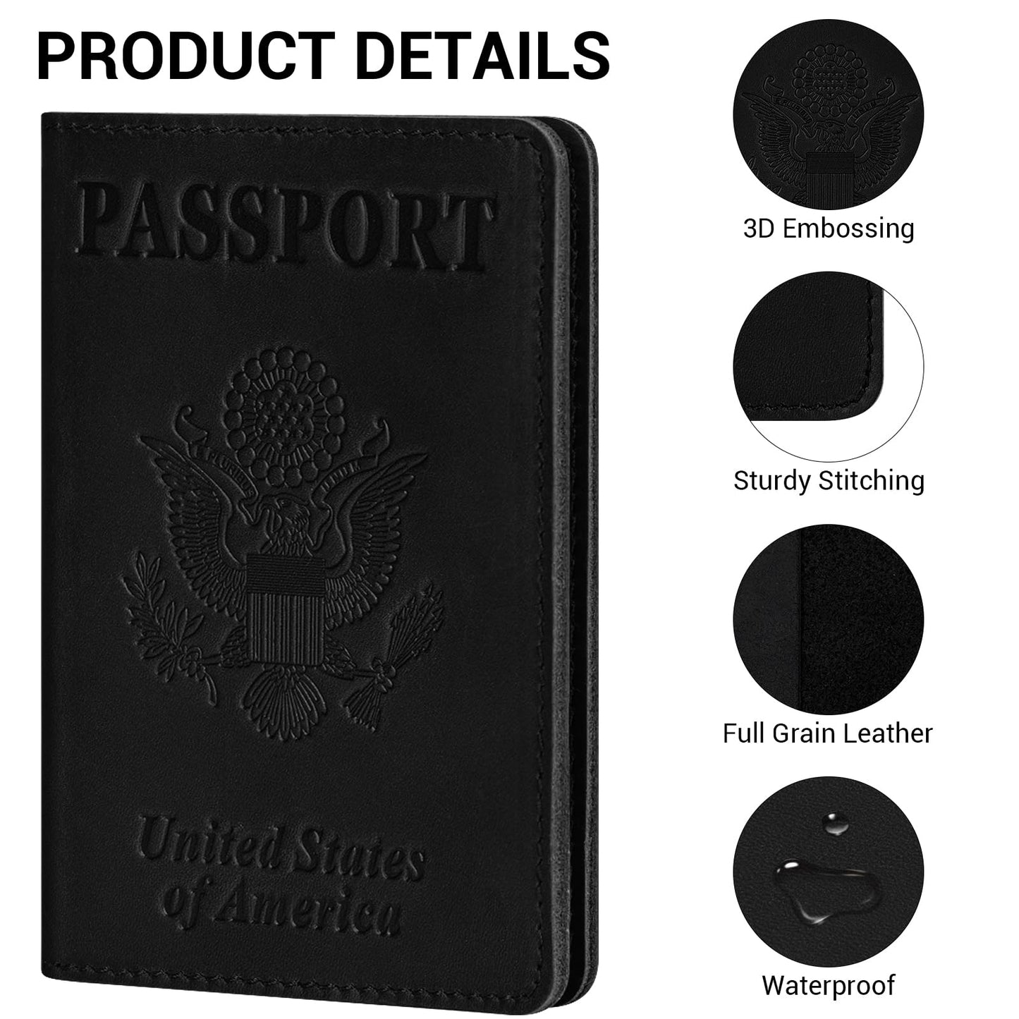 BIAOTIE Premium Leather Passport Holder Covers, Rfid Travel Wallet Passport Document Holder, Travel Essentials Wallet Cover Case for Men and Women (Black)