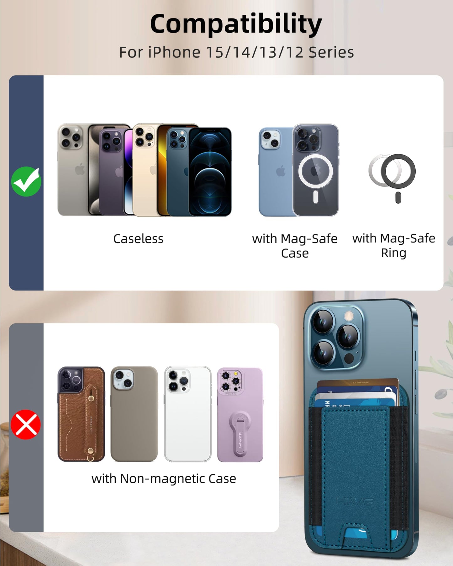 HiWe for MagSafe Wallet: 7-Card Holder, RFID Blocking, Strong Magnet for iPhone 12-17 Series, Slim, 1 Slot