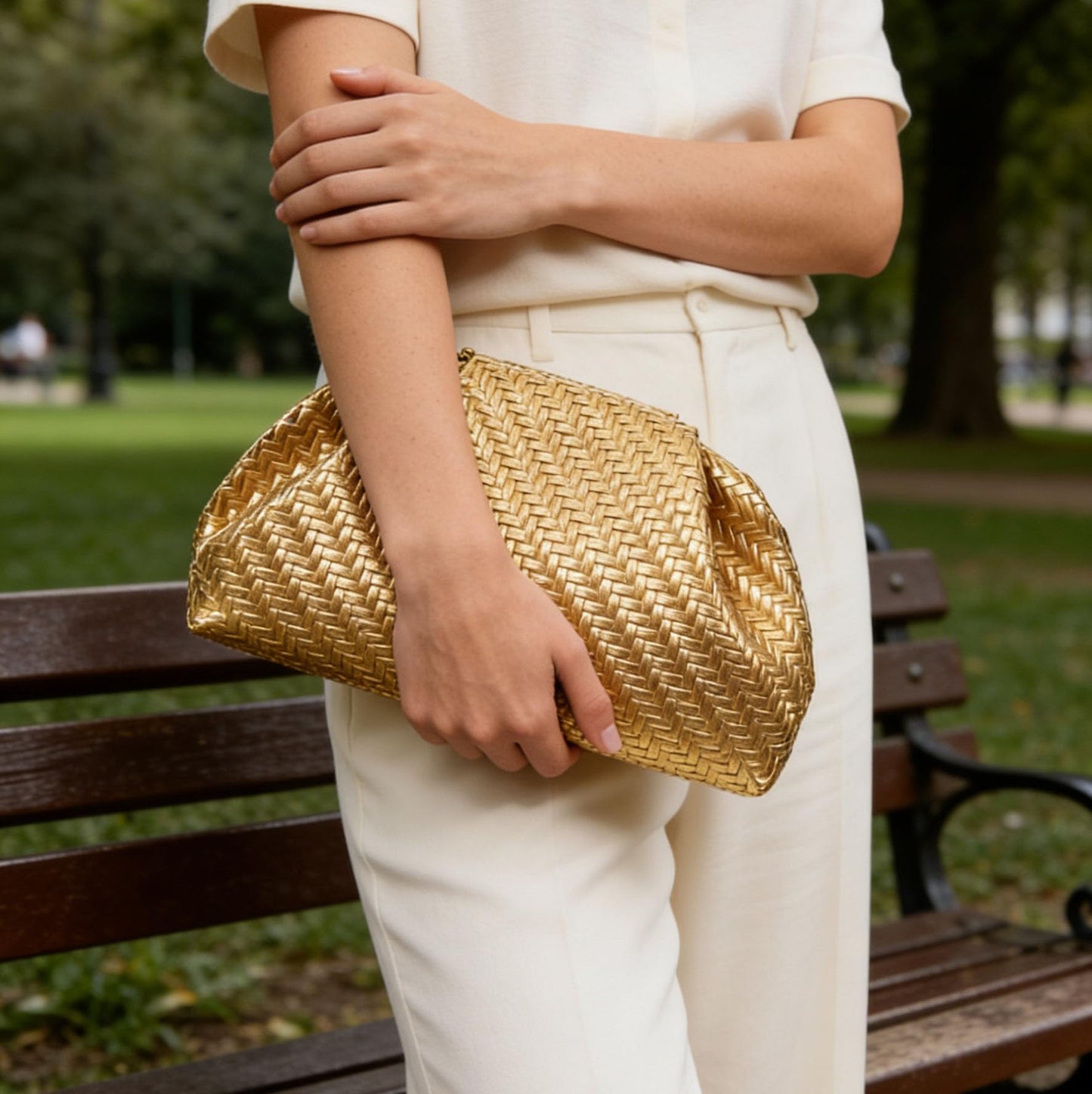 Aritenation Woven Clutch Purses for Women Evening Bag Elegant Ruched Dumpling Clutch PU Leather Eveing Bag for Party Wedding