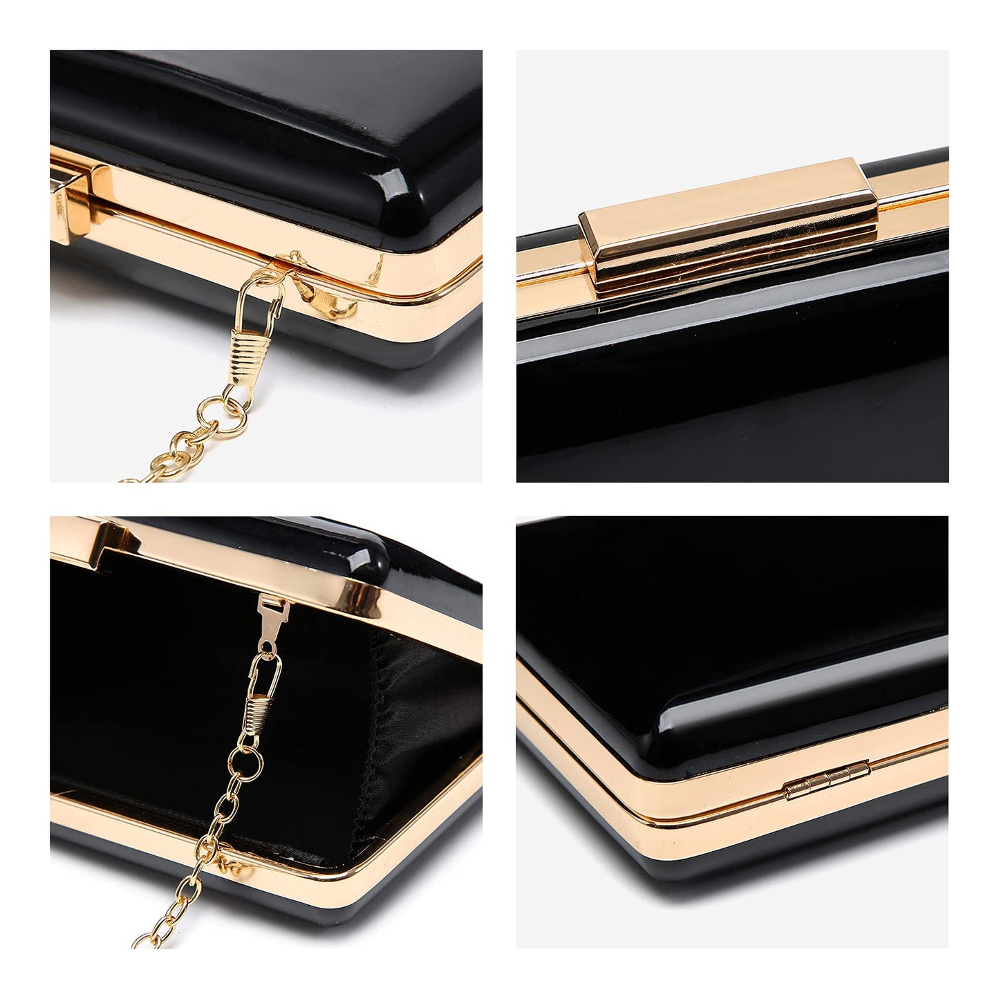 Dasein Women Evening Purses Clutch Bags Formal Party Clutches Wedding Purses Cocktail Prom Handbags (Patent Leather Black)