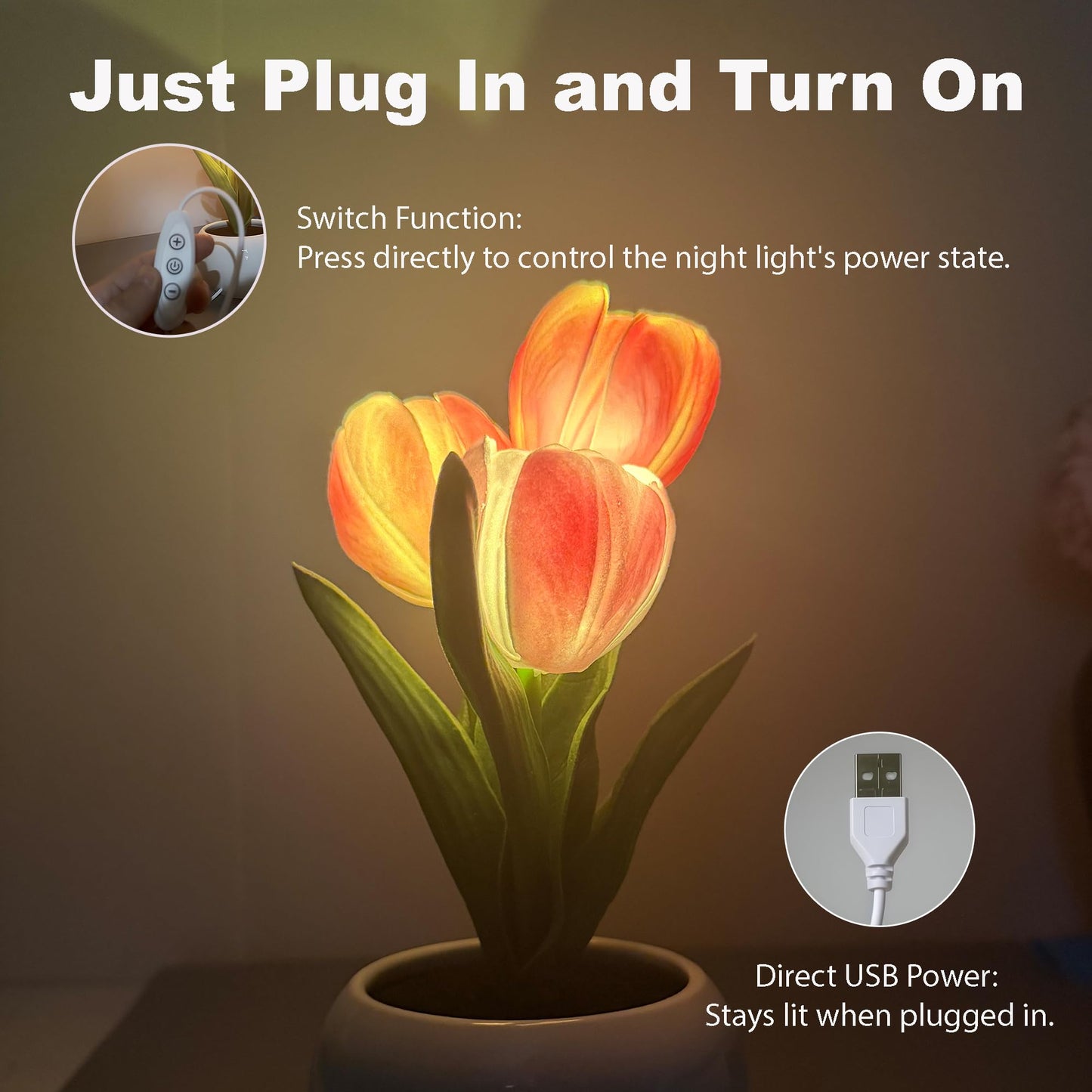 LDJDSDS Tulip Flower Table Lamp Pink LED Desk Night Light with Vase, Artificial Flower Decor for Bedroom, Living Room, Elegant Centerpiece for Wedding Birthday Party, Home Decor Gift