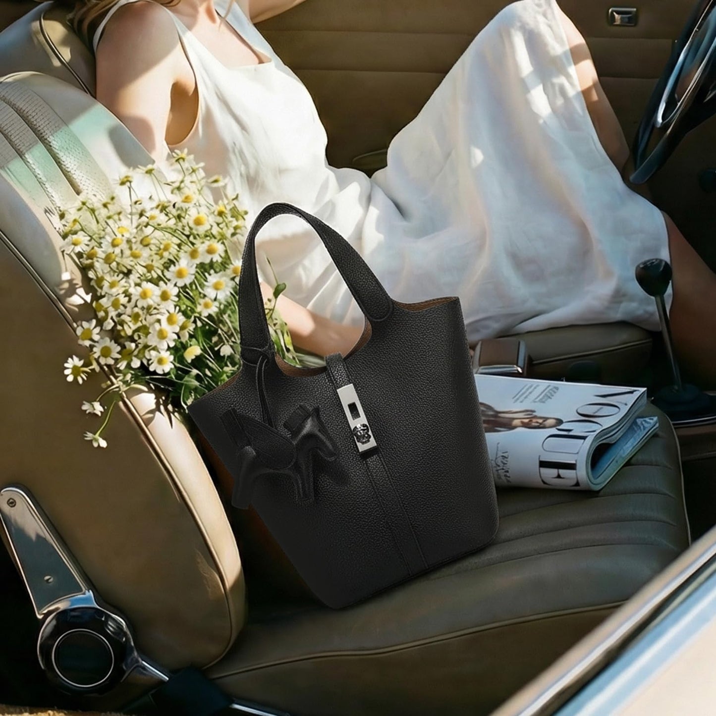 Jooniter Tote Bag for Women Satchel Bag for Women Shoulder Handbag Bucket Purse Clutch Bags for Work Evening Black