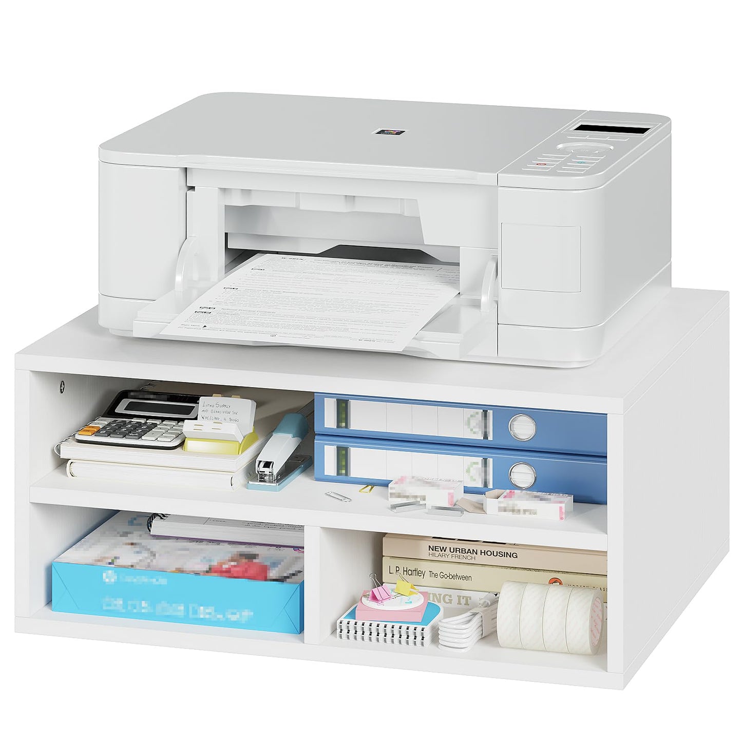 ALISENED Printer Stand for Desk, 2-Tier Wooden Desk Organizer with Adjustable Compartments, Heavy Duty Desktop Stand for Printer Scanner Monitor, Space Saving Office Organization and Storage, White