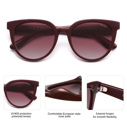 SOJOS Trendy Cat Eye Round Polarized Sunglasses for Women Fashion UV Protection Sunnies Sunglasses SJ2175