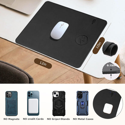 Wireless Charging Mouse Pad Firelison 2 in 1 Leather Multifunctional Office Desk Pad with Non-Slip Rubber Base, Waterproof Desk pad for Computers/Office/Work/Home/Decor（ 12" x 10"Black - R）
