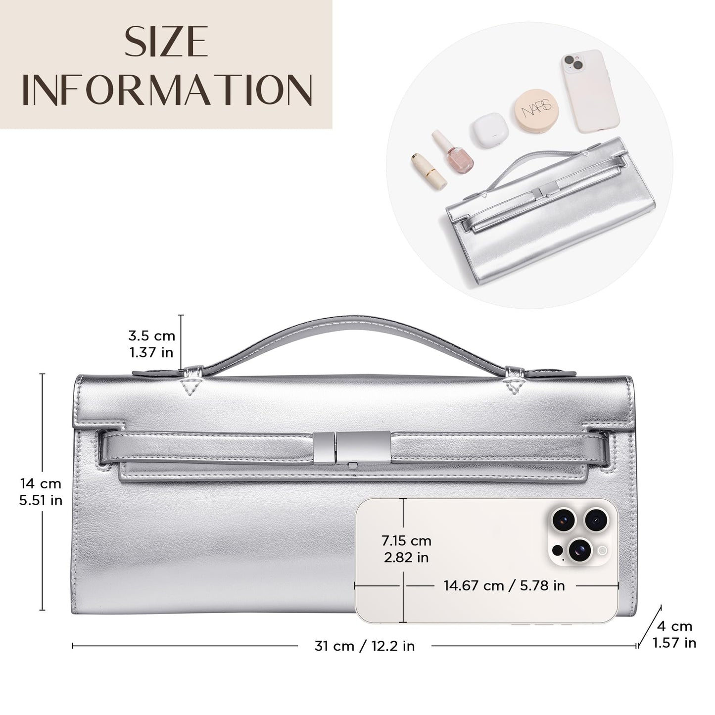 CHUNLI PU Leather Clutch Purses for Women, Trendy Ladies Top Handle Bag for Evening Work Business Daily Use