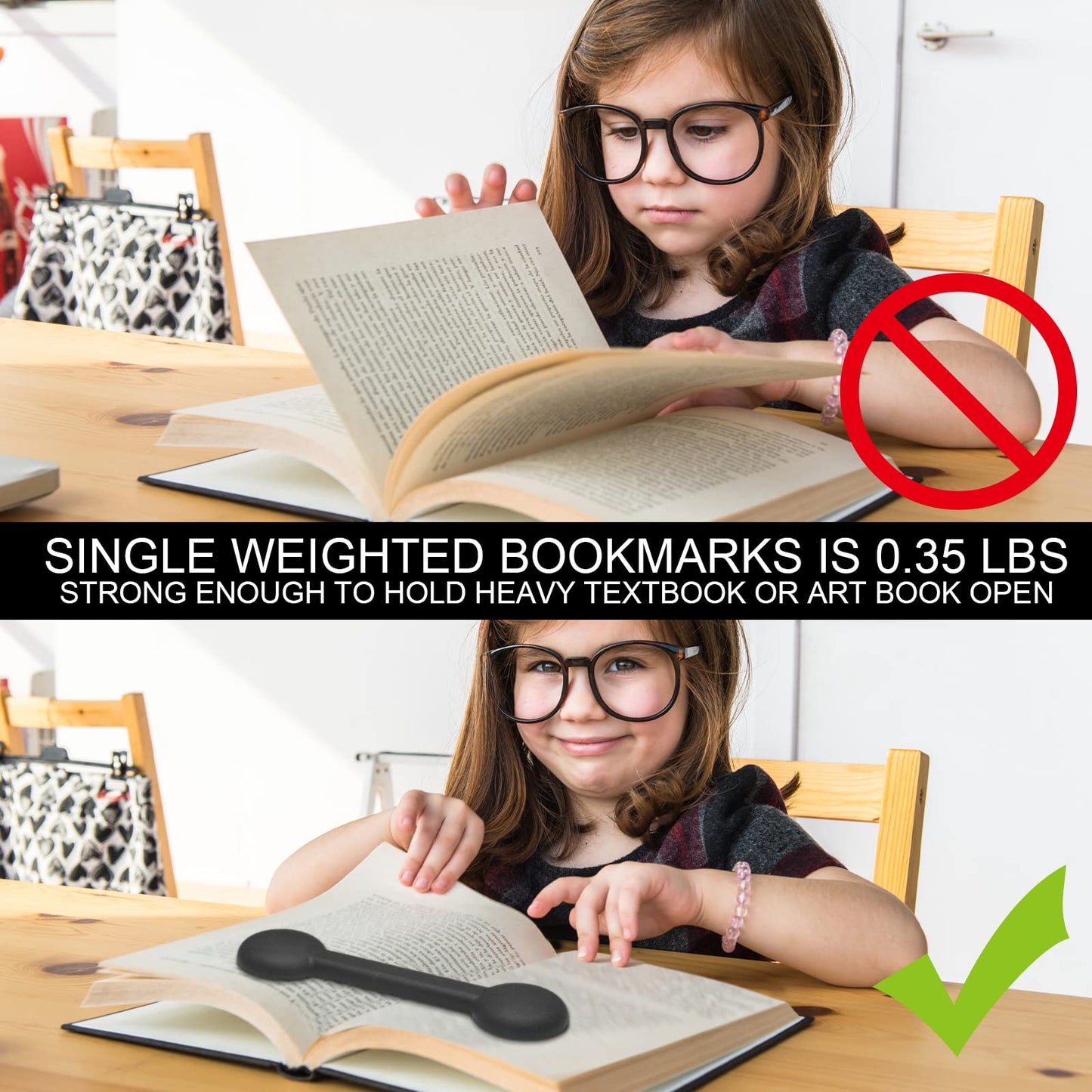 2 Pieces Weighted Bookmarks Book Weight Page Holder Rubber Book Weight Bookmark Portable Weighted Rubber Page Holder for Adults Reading(Black)