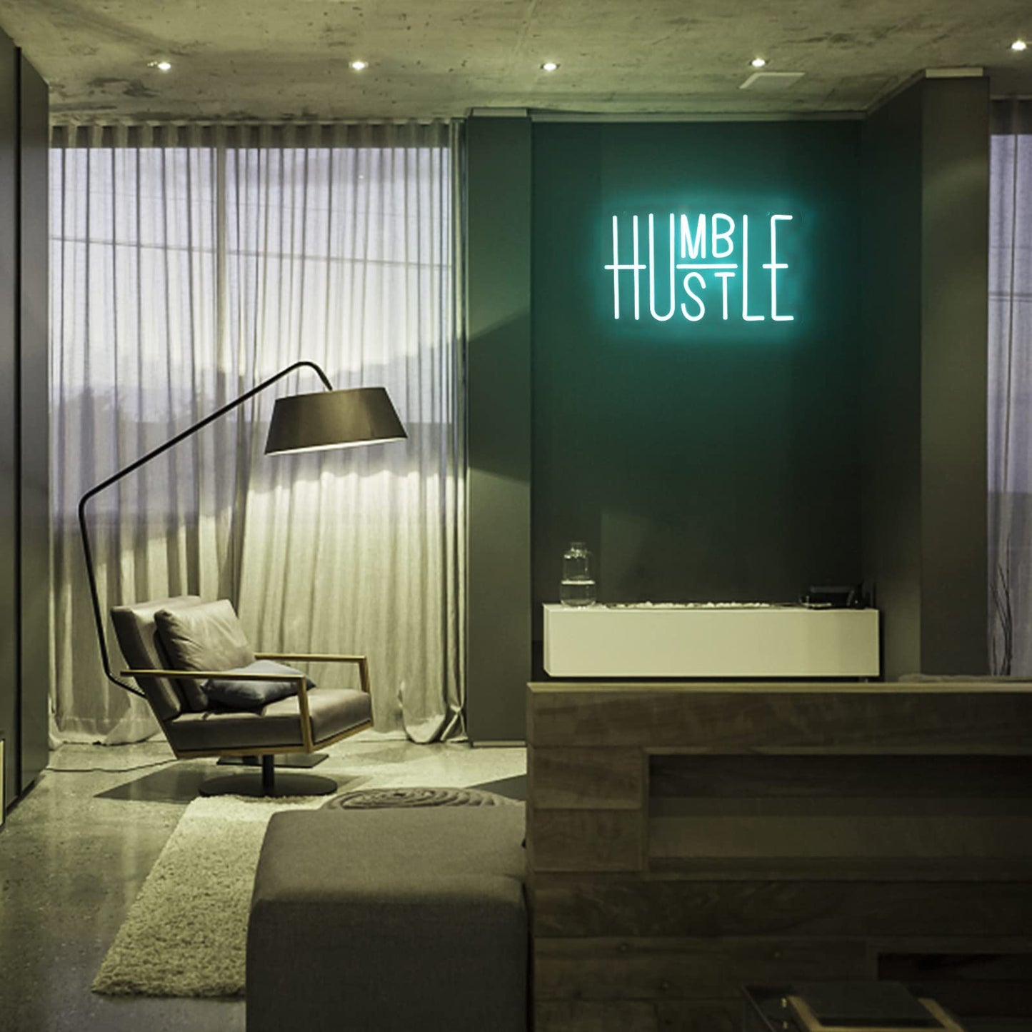 Hustle Words LED Neon Lights Party Decorations, USB Powered Switch LED Neon Lights Brightness Adjustable for Office Room, Gym Room, Man Cave, Gamer Room Decor (Blue)