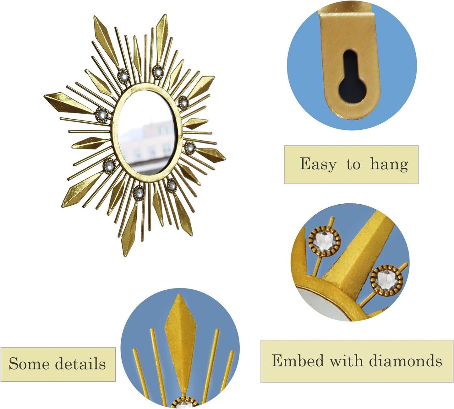 Champagne Gold Round Mirrors for Wall Art Pack of 3 Decorative Mirror