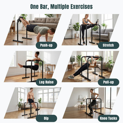 OLIXIS Dip Bar, Adjustable Heavy Duty Dip Bar Station with Soft High-Density Foam Handles, Stabilizer Parallel Parallette Bar Fitness Equipment for Home, Gym, Patio, Office(Black)