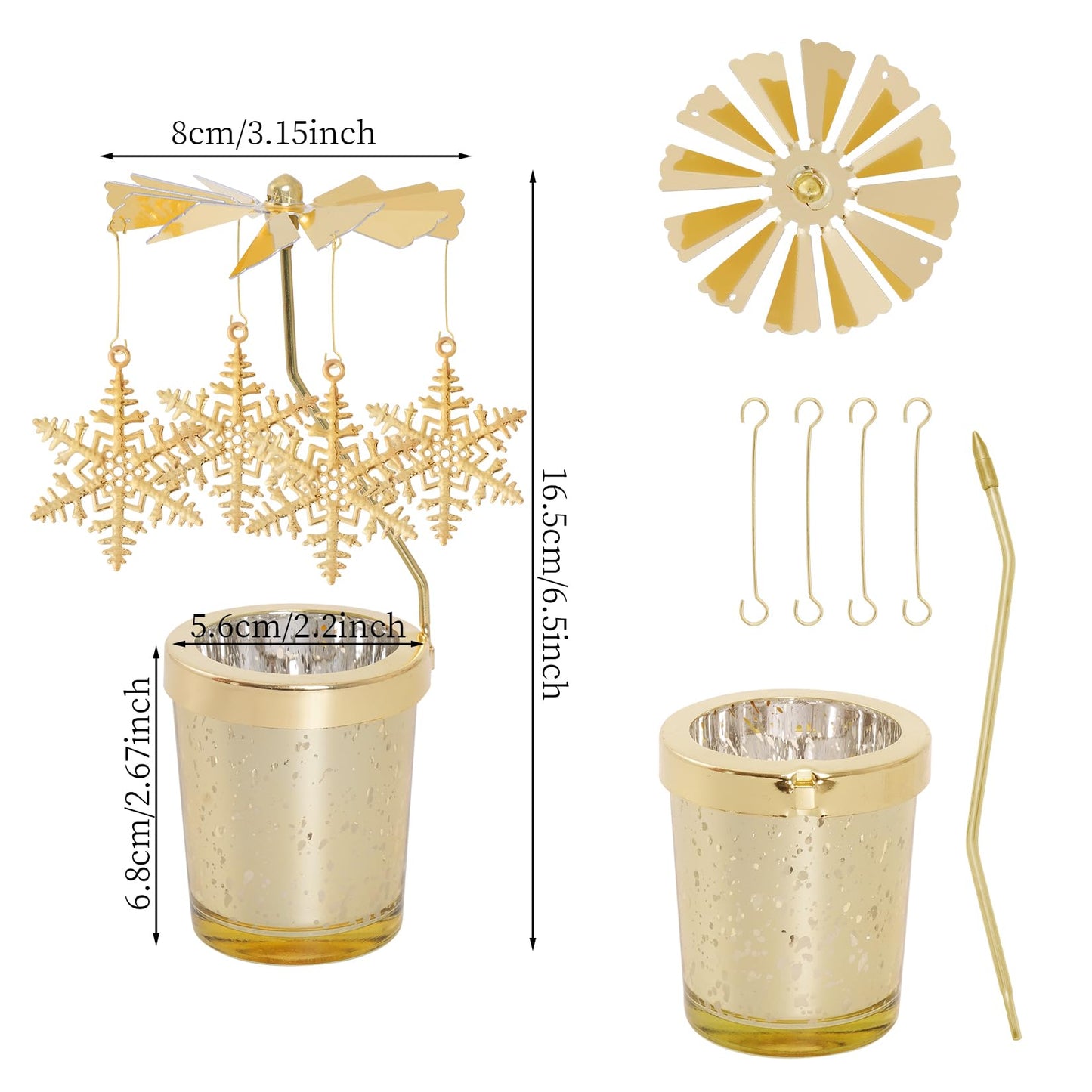 Rotating Candlestick Spinning Tea Light Candle Holder Gold Glasses Rotary Tealight Holders Christmas Anniversary Birthday Party Table Centerpieces Revolving Decoration (Snowflake)