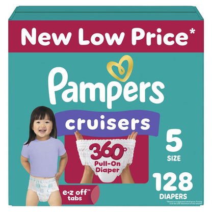 Pampers Diapers - Cruisers 360 - Size 5, 128 Count, Babyproof up to 100% Leakproof Pull-On Diaper