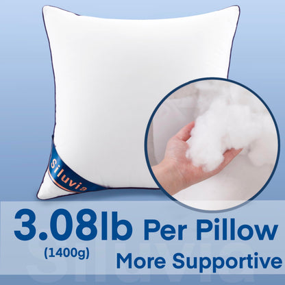 Siluvia 20"x20" Pillow Inserts Set of 2 Decorative Square Square Throw 20 Pillows with 100% Cotton Cover for Sofa, Couch, and Bed - White