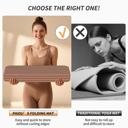 PAIDU Foldable Fitness Yoga Mat | 2/5" (10MM) Extra Thick | SGS Certified Non-Slip TPE | 76x26" Extra Long-Wide | Portable & Easy Store | for Yoga, Pilates, Home Gym & Full-Body Workouts (Brown + apricot)