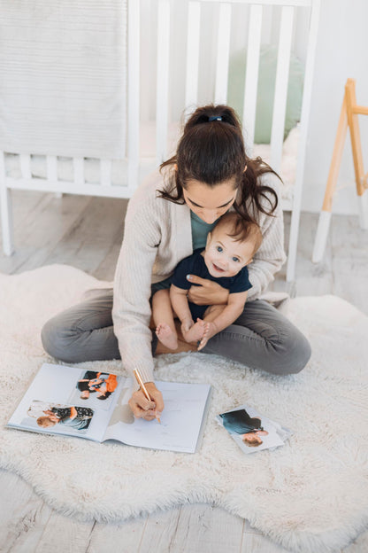 Pearhead Linen Memory Book for Baby Boy or Girl, First 5 Year Baby Book, Monthly Milsetone Scrapbook and Photo Album, My Baby Book