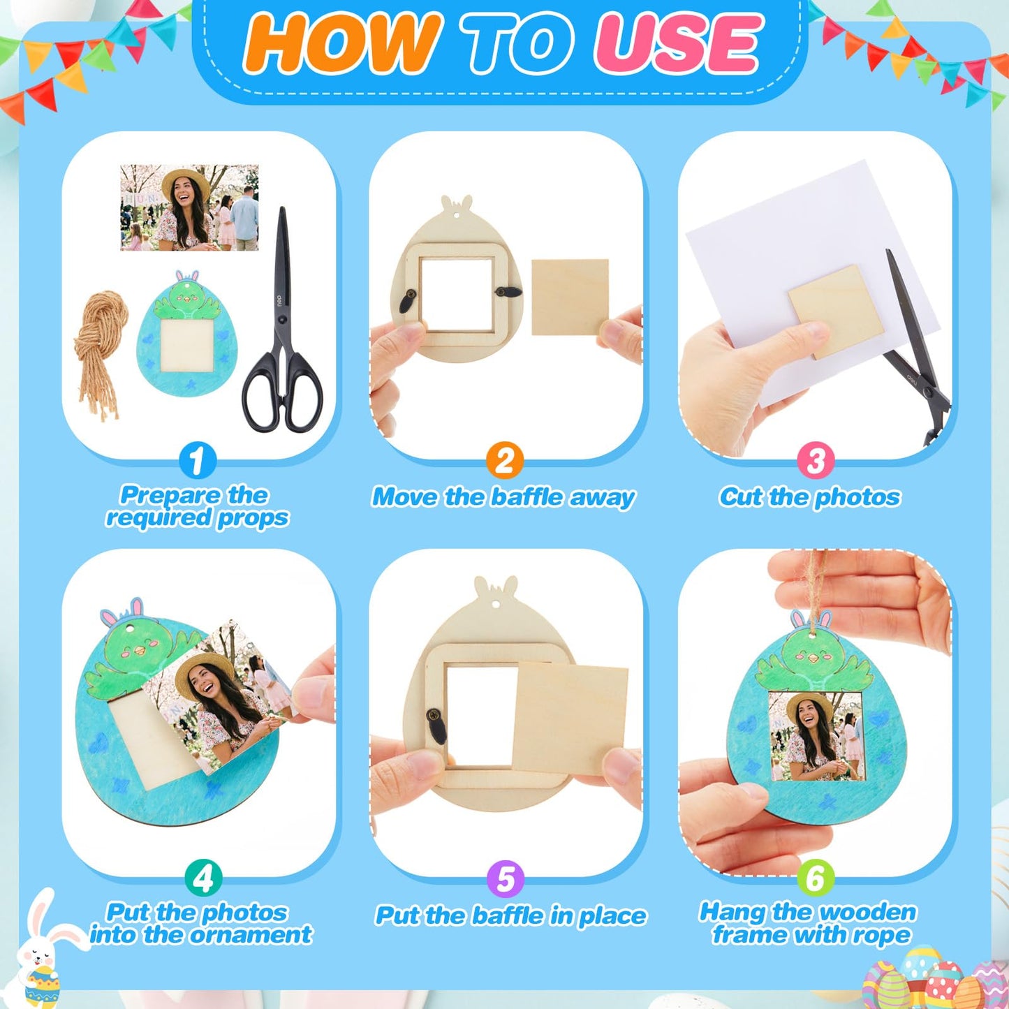 Thyle 12 Pcs Easter Chicken Egg Picture Frame Craft Kits DIY Wooden Spring Chicken Egg Photo Craft Decorative Ornaments for Easter Class Game Activities Gifts