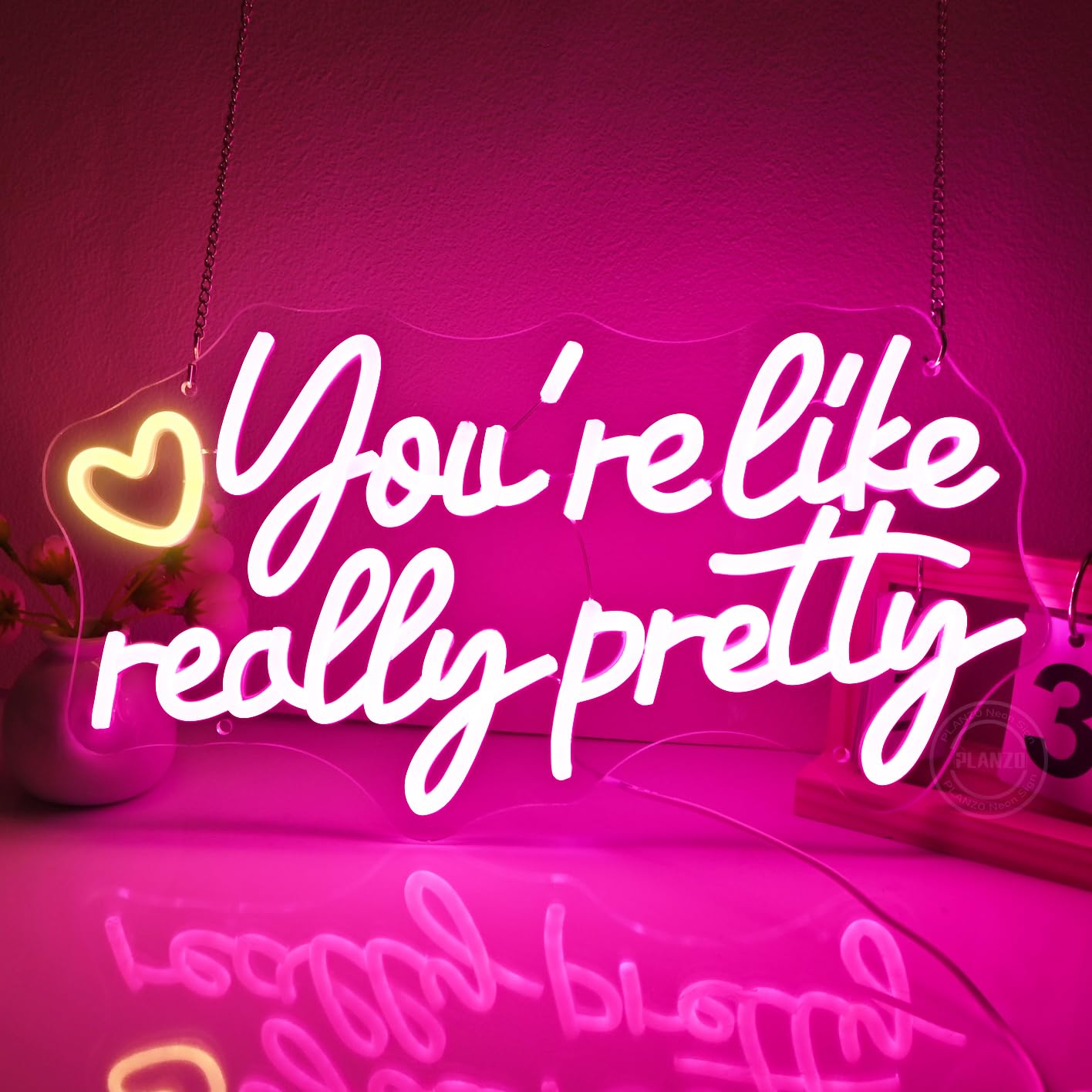 Planzo Led Neon Sign Light You're Like Really Pretty With Heart Girls Bedroom Beauty Salon Studio Wall Sign Decor Wedding Birthday Christmas Party Decor Gifts USB 15.75"x8.66"