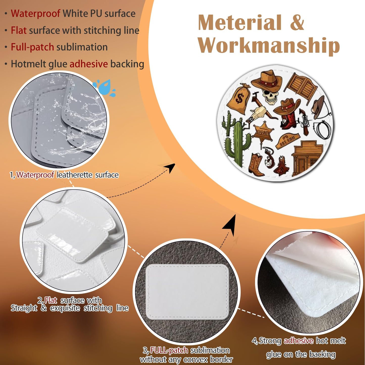 iFForce Full Sublimation Blank Leatherette Patches Without Border - 60 Pcs Waterproof Smooth Glossy PU Iron on Hat Patches - Rectangle Rounded Rectangle Round Patches for DIY Hat & Clothes Business