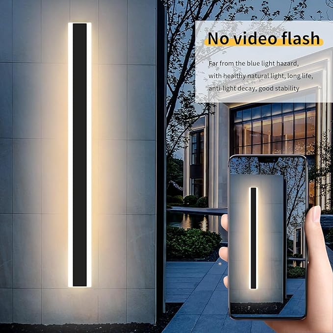 Modern 70.8inch Long LED Wall Light, 3000K Black Acrylic Exterior Lighting Fixtures Wall Mount, Ip65 Waterproof Modern Porch Lights Outdoor Wall Sconce, Led Long Outdoor Lights for House Hard-Wired