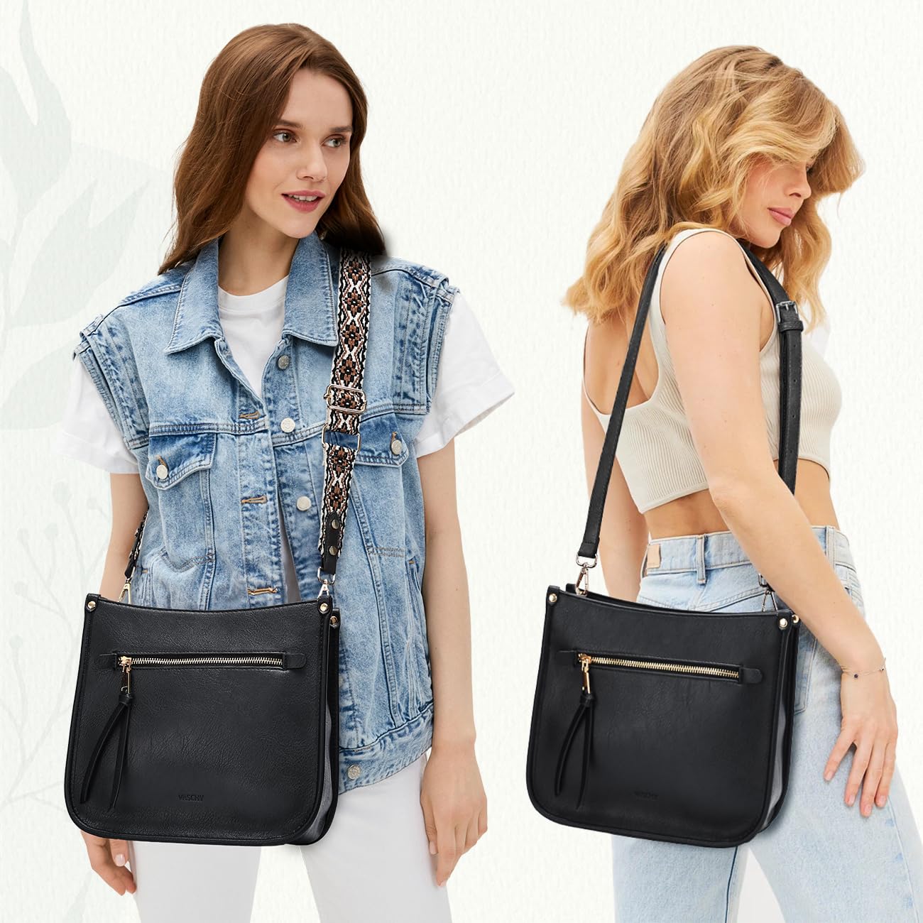 VASCHY Crossbody Bag Purse for Women,Fashion Vegan Leather Hobo Handbag Shoulder Bag Purse with Guitar Strap Beige