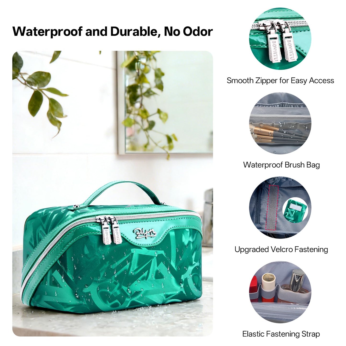 BOYATU Travel Makeup Bag for Women: Y2K Aesthetic Personalized Glossy 3 Pcs Set Cosmetic Organizer Bag - Trendy Statement Toiletry Pouches for Forward Women - Stand Out at Festivals & Trips(A-1-Green)