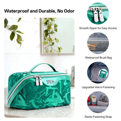 BOYATU Travel Makeup Bag for Women: Y2K Aesthetic Personalized Glossy 3 Pcs Set Cosmetic Organizer Bag - Trendy Statement Toiletry Pouches for Forward Women - Stand Out at Festivals & Trips(A-1-Green)