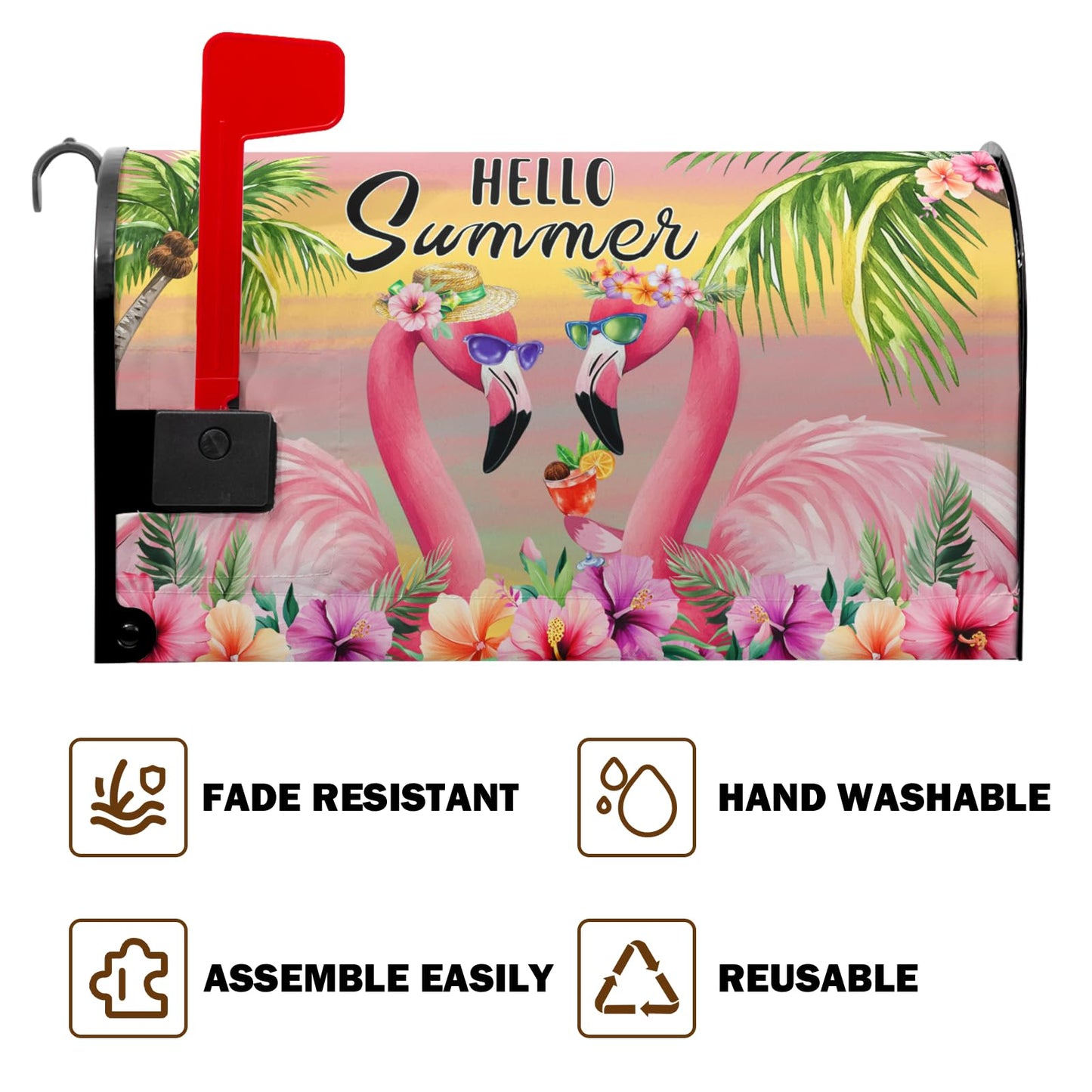 Hello Summer Mailbox Covers Flowers Floral Beach Flamingos Mailbox Cover Palm Tree Post Letter Box for Garden Standard Size 21x18 in for Yard Home Decor
