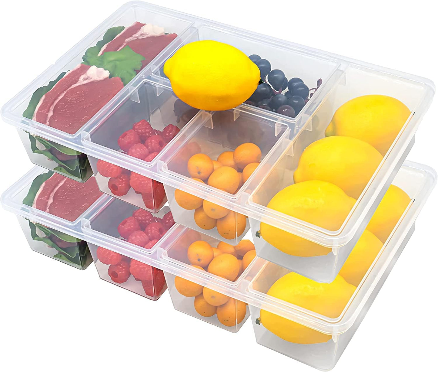 Eanpet 2Pack Veggie Tray with Lid 5 Compartment Food Container with Dividers Large Serving Tray Travel Snack Containers Stackable Produce Saver Snackle Box for Fruit,Vegetable,Salad,Meal