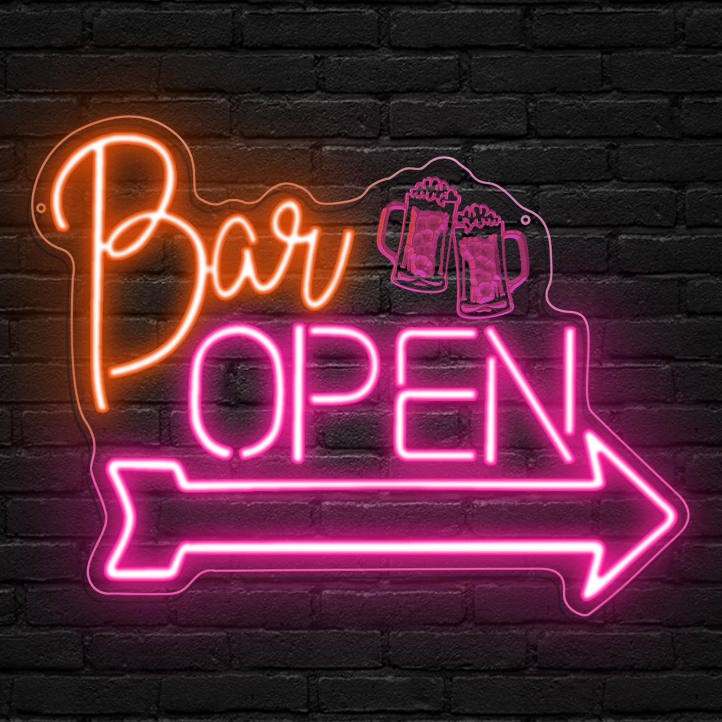 Bar Open Neon Sign,Open Signs for Business Home Beer Bar Man Cave Club Pub Restaurant Stores Hotel Party,Pink Orange Dimmable LED Sign Wall Art Decor Gift for Men Women USB Powered（16.9"*12.6"）