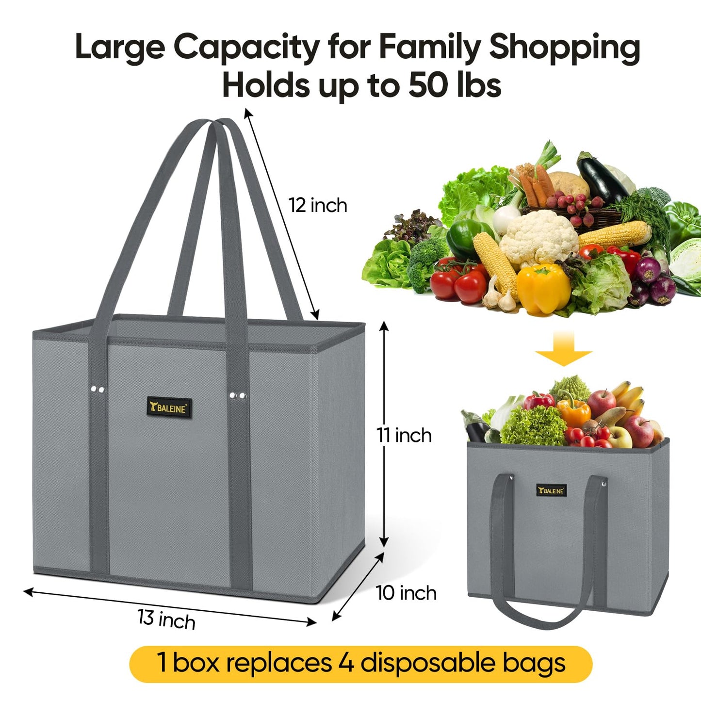 BALEINE 3Pk Reusable Grocery Bags, Foldable Shopping Bags for Groceries with Reinforced Bottom & Handles (Mosaic)