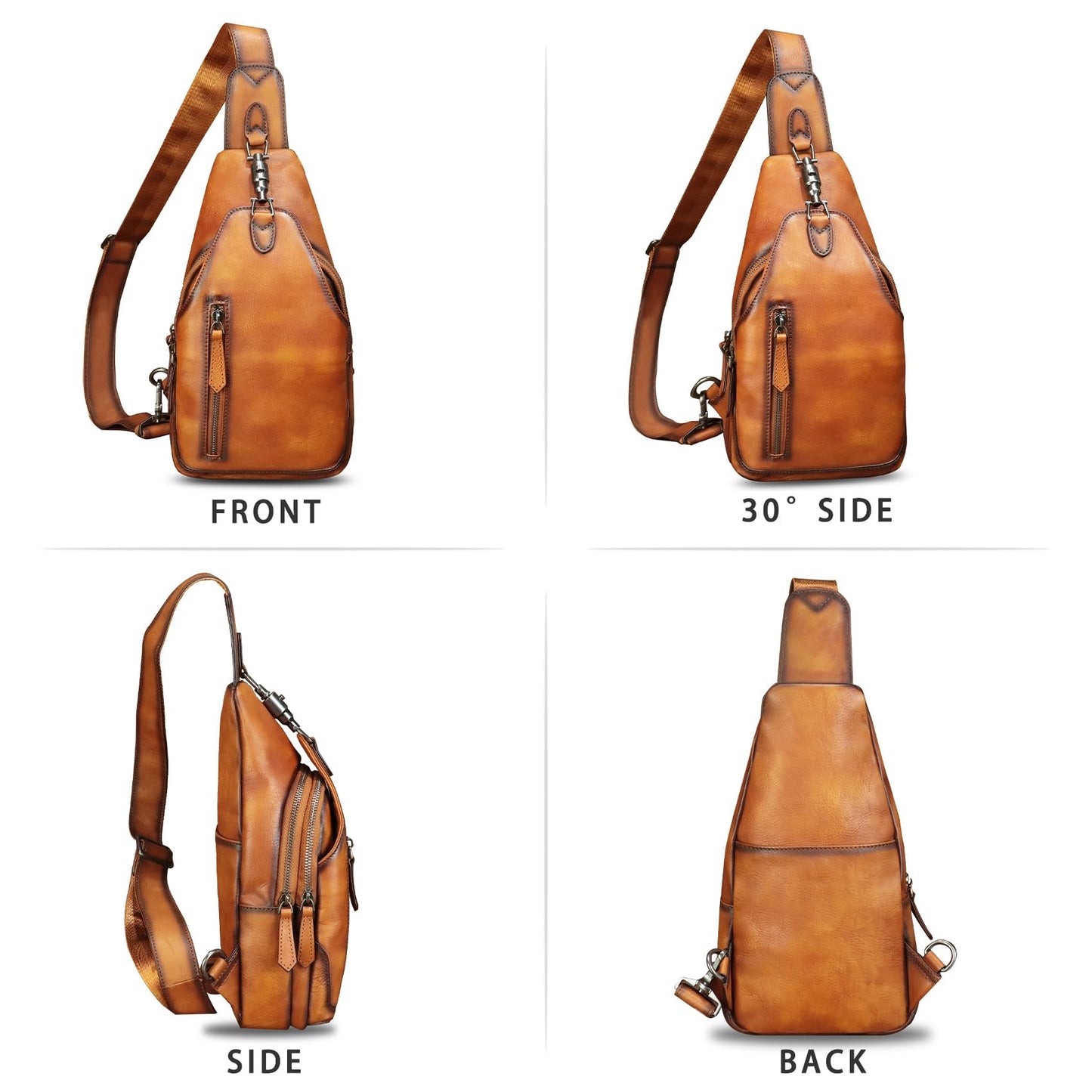 IVTG Genuine Leather Sling Bag for Men Women Crossbody Bag Chest Bag Sling Backpack Purses Hiking Sports Travel Daypack (Brown)