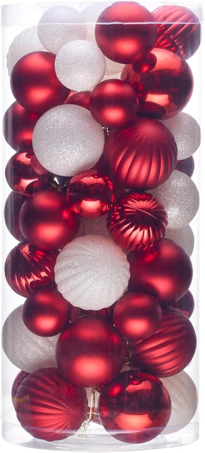 50ct Christmas Balls Ornaments for Xmas Tree, Red and White Shatterproof Christmas Tree Decorations Hanging Ball for Holiday Party Decor(1.57"-2.36")