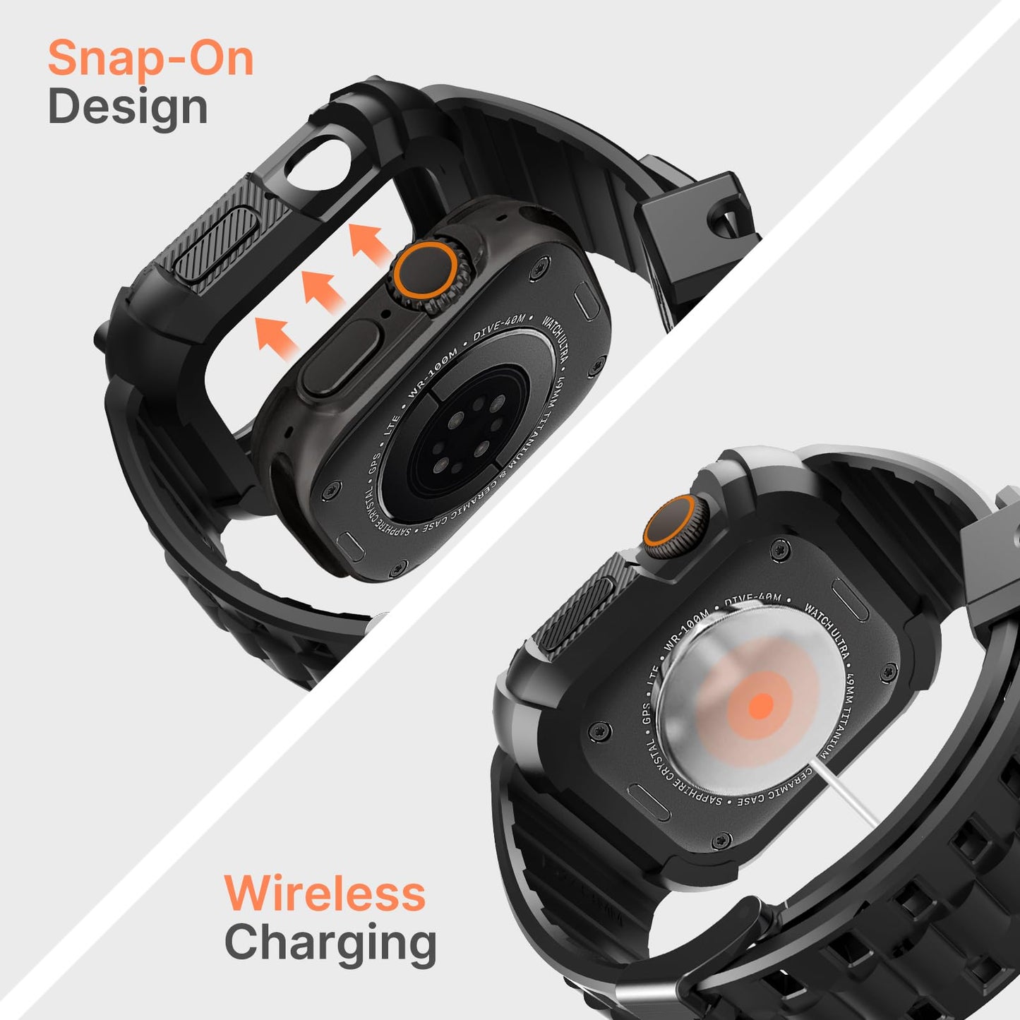 Fullmosa Compatible with Apple Watch Bands 49mm Ultra3/2/1, Rugged Apple Watch Strap Ultra with Military Grade Shockproof Bumper Case & Screen Protector for Men Women, Black