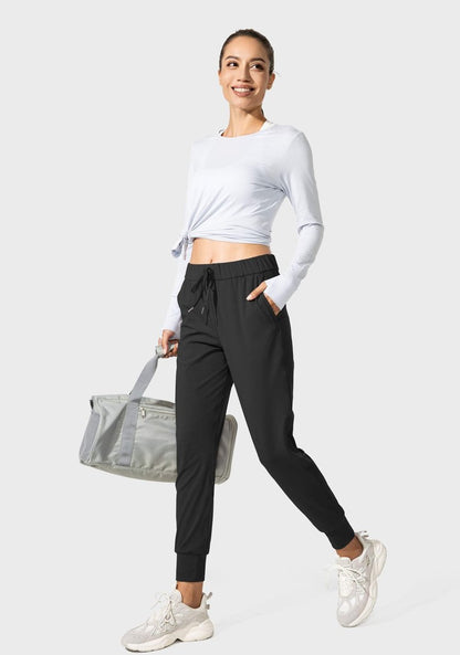 SANTINY Women's Joggers Pants Pockets Drawstring Running Sweatpants for Women Lounge Workout Jogging(Black_S)