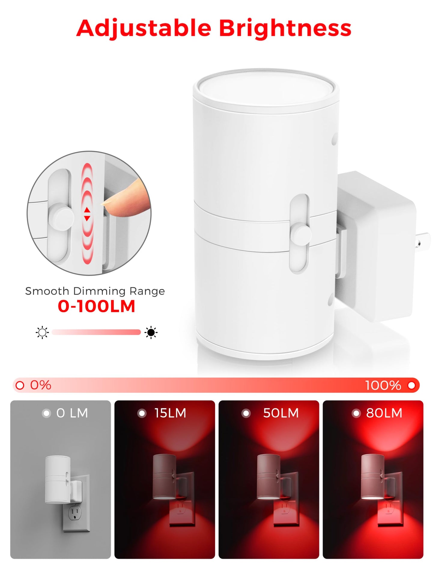 L LOHAS LED Night Light, Red Night Lights Plug into Wall, LED Nightlights, Light Sensor, Steep Aid Red, Dimmable Nightlight for Christmas, Holiday Decor, Party, Hallway, Bedroom, 2 Pack